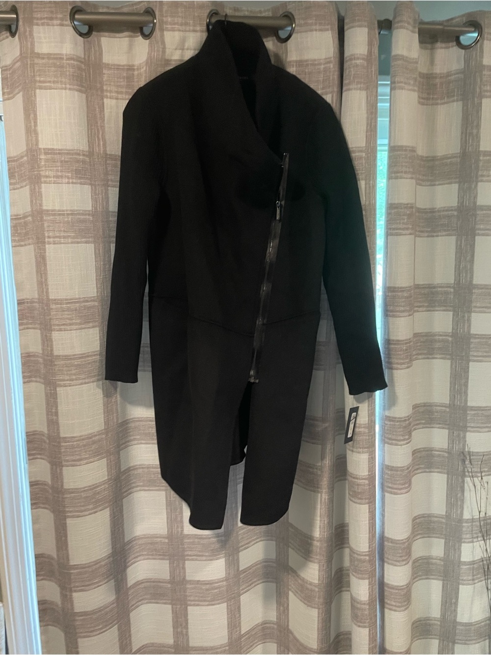 Kenneth Cole Black Asymmetrical Zip Trench Coat
